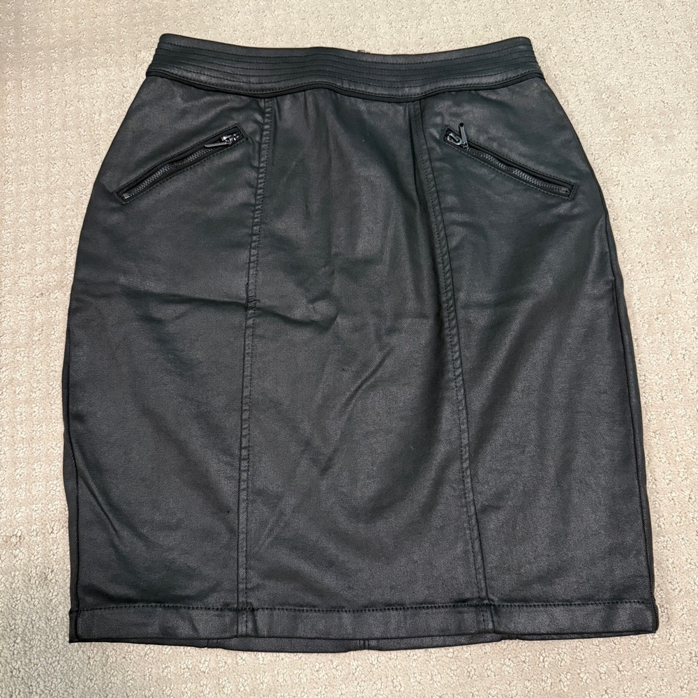 Black coated denim skirt